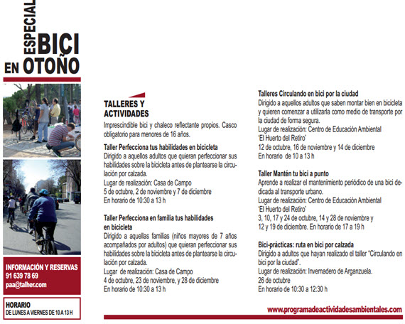Cursos gratuitos de bici por el Ayuntamiento de Madrid - Octubre, noviembre y diciembre 2014