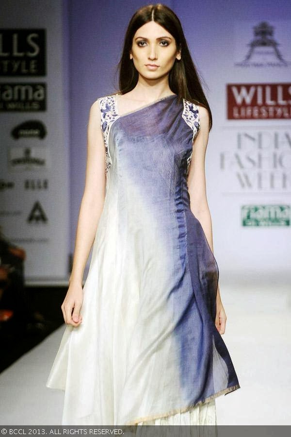 Shreiyah Sabharwal flaunts a creation by fashion designer Pratima Pandey on Day 3 of Wills Lifestyle India Fashion Week (WIFW) Spring/Summer 2014, held in Delhi.