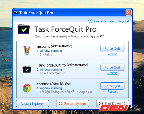 Tắt và khởi động lại ứng dụng ngay trên khay hệ thống với Task ForceQuit