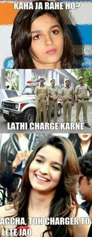 Alia and police !! Lathi charge mean charge lathi with charger !! Alia Bhatt Meme 
