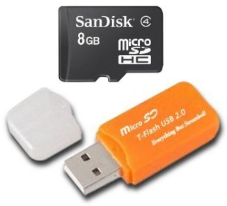 Sandisk 8GB 8G Micro SDHC TF Memory Card for Samsung GALAXY Tab 7.0 Plus & Galaxy S II Epic 4G Touch with Everything But Stromboli (tm) Micro SD Orange Card Reader - Bulk Packed