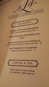 Multnomah Whiskey Library, menu of food for dessert