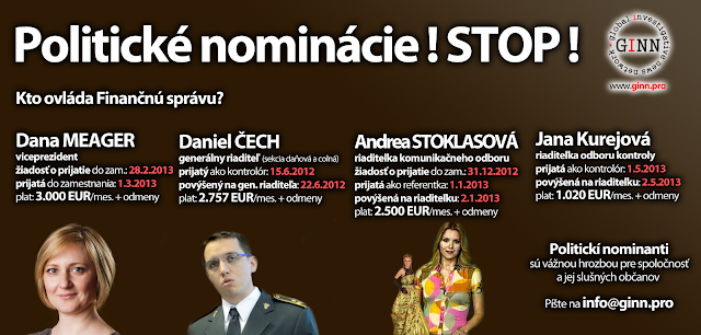 Politické nominácie vo Finančnej správe, Dana Meager, Daniel Čech, Andea Stoklasová
