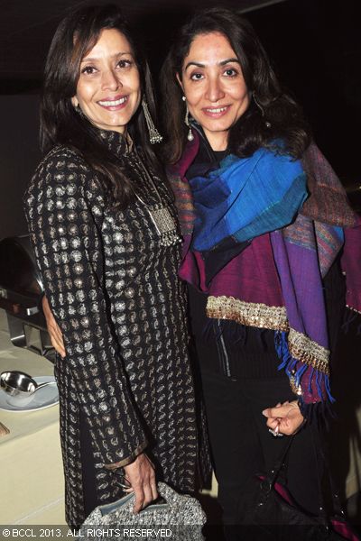 Malvika Tiwari (L)and Seema Malhotra during a party to celebrate the Swiss participation in the India Art fair, held at the Swiss embassy.