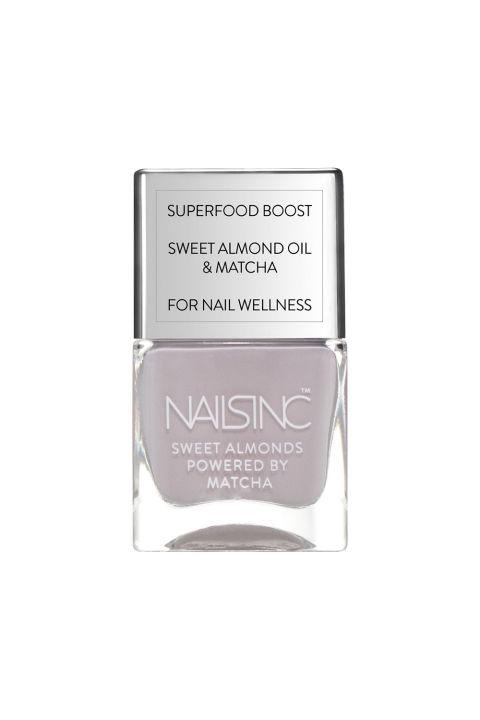 A new nude for fall in a delicate lilac that's infused with matcha tea powder and sweet almond oil. Zen! Nails Inc. Sweet Almonds Nail Polish in Cornwall Gardens, $14; sephora.com.  