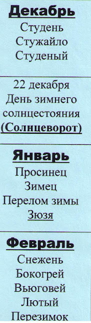 Народные названия зимних месяцев