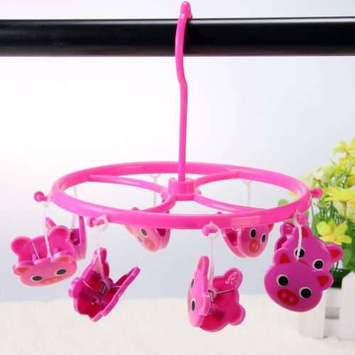 Brand H&3 Pink Pig Shape Clothes Drying Hanger Rack with 8 Clips 2pcs/pack