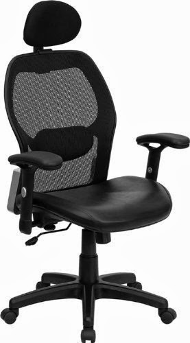 Ergonomic Office Chairs High Back Super Mesh Office Chair with Black Italian Leather Seat [LF-W42B-L-HR-GG] Price