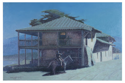 Old Custom House with Horseman, nocturne by Ferdinand Burgdorff (1881-1975), oil on canvas, City of Monterey Collection.