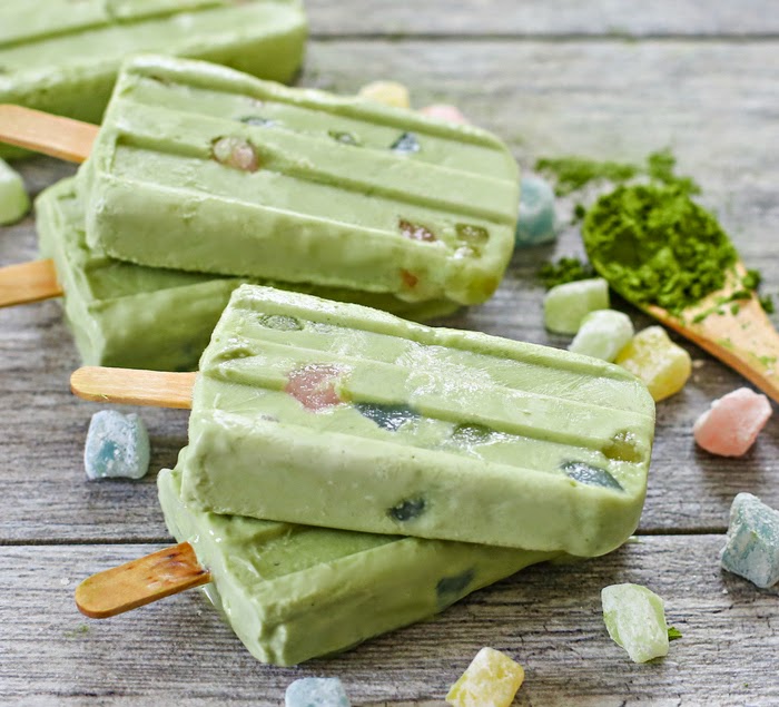 close-up photo of Matcha Mochi Popsicles