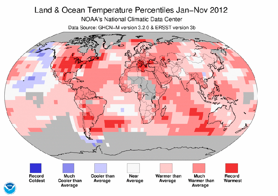Informe climático de la Tierra. Noviembre de 2012 el 5º más cálido desde 1880