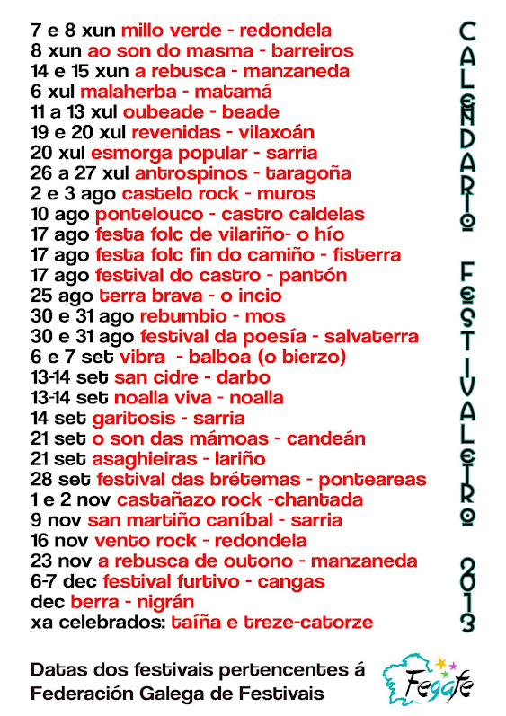 Calendario Festivaleiro 2013