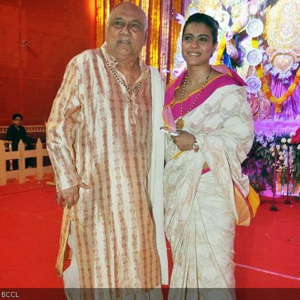 Kajol seen with uncle Ram Mukherjee during Durga Puja celebrations, held in Mumbai, on October 10, 2013. (Pic: Viral Bhayani)