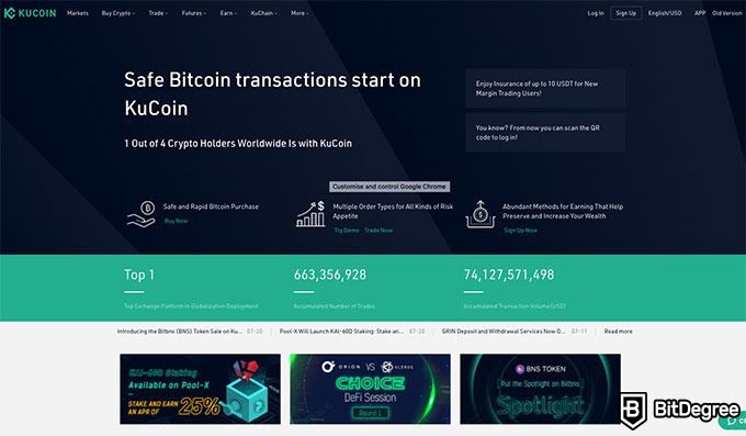 Sàn KuCoin: Trang chủ.