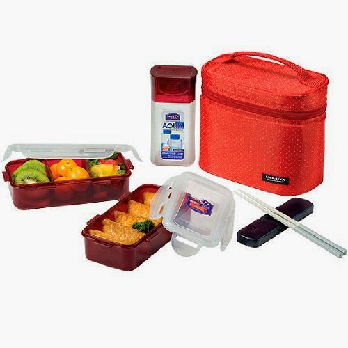  Lock & Lock Lunch Box Set with Red Bag and Water Bottle