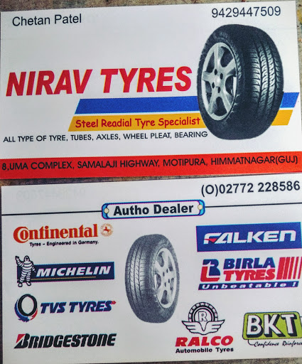 NIRAV TYRES, 8,Uma Complex,Samalaji Highway, Motipura,Sabarkantha, Himmatnagar, Gujarat 383001, India, Car_Service, state GJ