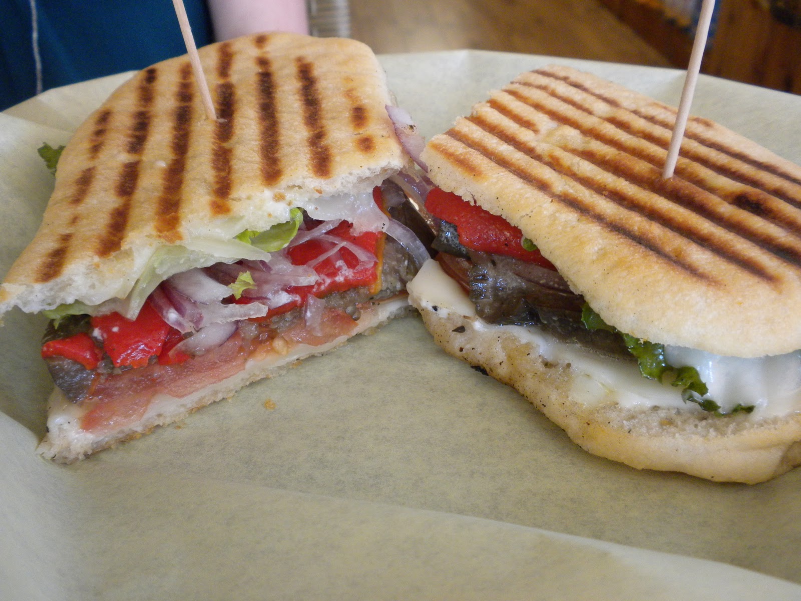 The vegetarian panini with eggplant, sweet roasted red peppers, and cheese ...