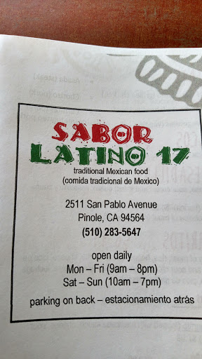 Latin American Restaurant «Sabor Latino 17», reviews and photos, 2511 San Pablo Ave, Pinole, CA 94564, USA