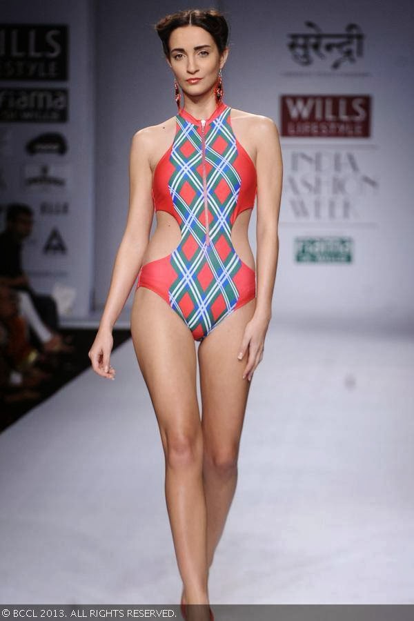 Marcela walks the ramp for fashion designer Yogesh Chaudhary on Day 4 of Wills Lifestyle India Fashion Week (WIFW) Spring/Summer 2014, held in Delhi.