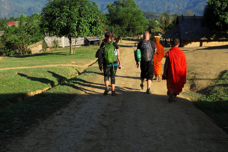 arriving in Monk K's mother's village