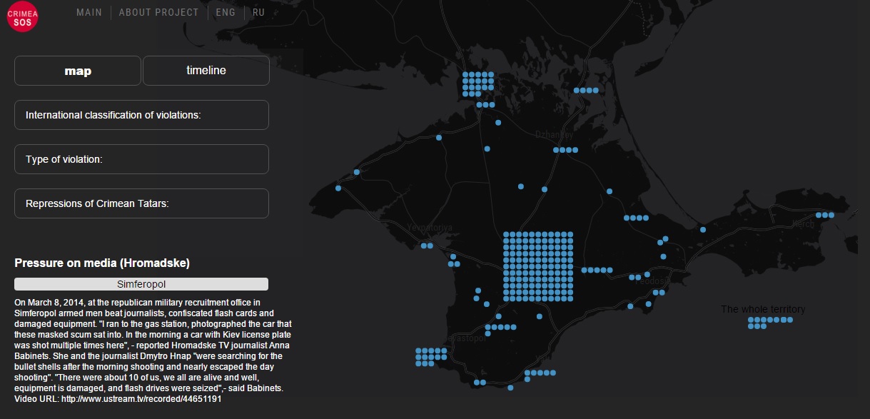 The interactive map on the violation of human rights in Crimea ~