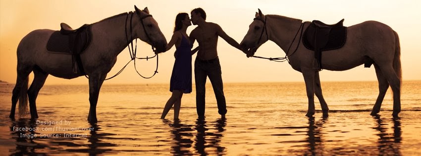 Ảnh bìa facebook chàng trai và cô gái cùng 2 con ngựa