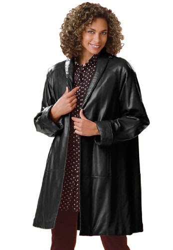 Plus Size Coat, Swing Style In Leather (Black,20 W)