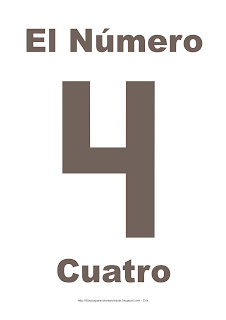 Lámina para imprimir el número cuatro en color marrón