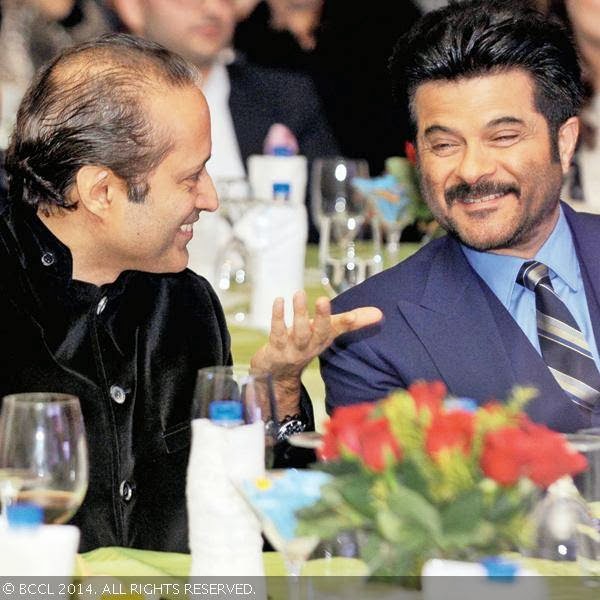 Times Group MD Vineet Jain with Bollywood actor Anil Kapoor at the book launch party of Times Food and Nightlife Guide, Delhi, 2014, held at hotel ITC Maurya, New Delhi, on January 27, 2014.