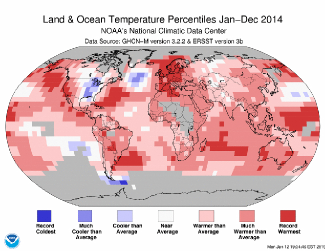 2014 el año más cálido desde 1880. 10 de los más cálidos fueron desde 1998