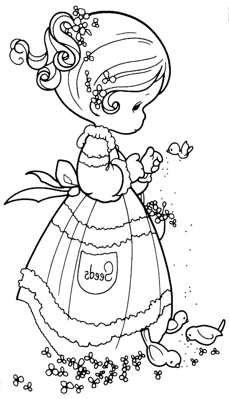 Pinto Dibujos: Precious Moments alimentando pajaritos para colorear Pinto Dibujos: Precious Moments alimentando pajaritos para colorear