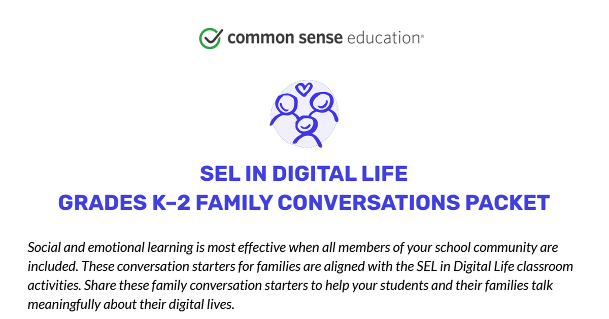 K-2 - SEL in Digital Life - Family Conversation Starters Packet.pdf