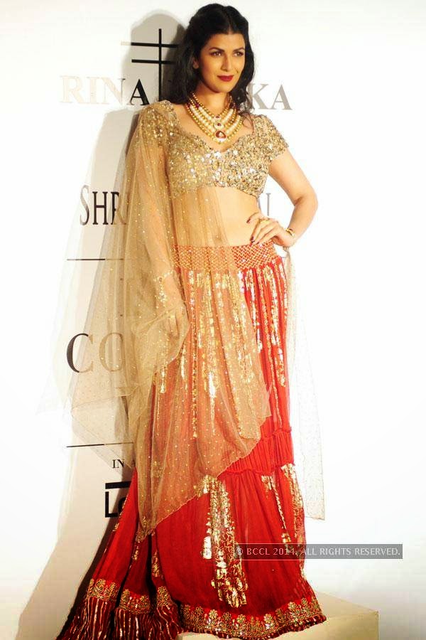 Nimrat Kaur poses for Rina Dhaka on Day 2 of India Couture Week, 2014, held at Taj Palace hotel, New Delhi.<br /> 