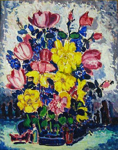Francis Focer Brown - Floral Still Life with Mixed Bouquet with Tulips