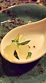 Wildwood Restaurant amuse bouche of of coconut mint gelatin
