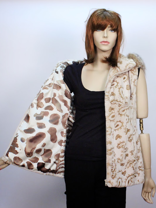 310517 New Women's Cream Sheared Beaver Natural Lynx Fur Vest Jacket Coat 10