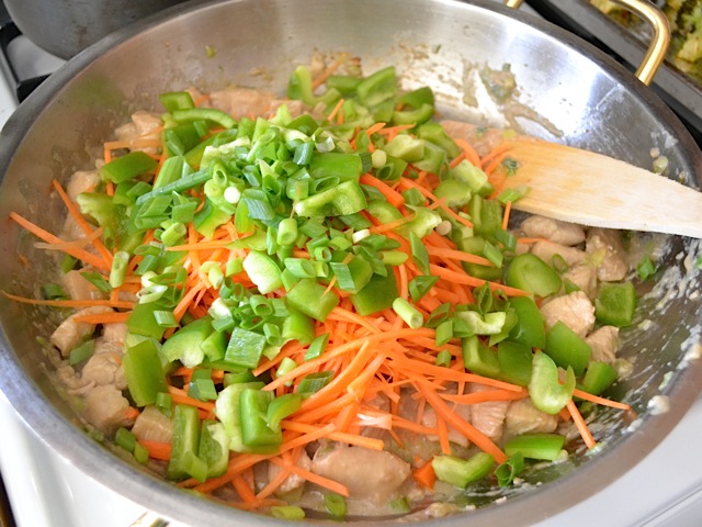 vegetables added to pan with chicken 