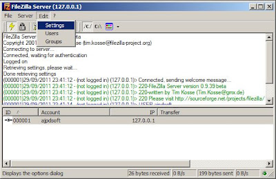 Acceso a las opciones de configuracin de FileZilla Server