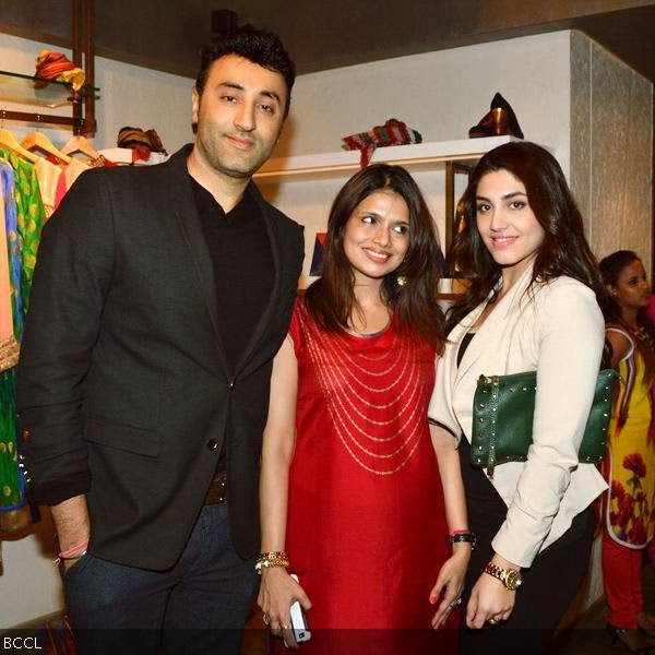 Designer Shruti Sancheti (C) with Prince Tuli during her collection preview, held at Atosa, in Mumbai, on October 11, 2013. (Pic: Viral Bhayani)