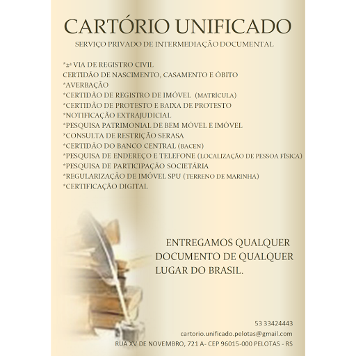 CARTÓRIO UNIFICADO, R. Andrade Neves, 2871 - Centro, Pelotas - RS, 96020-080, Brasil, Serviços_Cartórios, estado Rio Grande do Sul