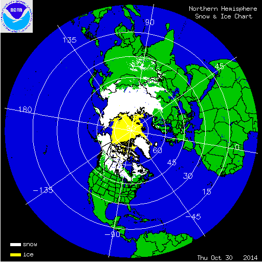 Relación entre la extensa capa de nieve actual en Eurasia y el invierno de 2014-2015