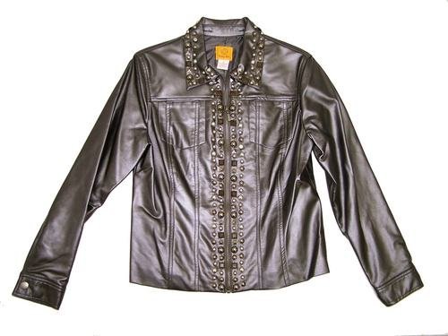 Ruby Rd Just Brilliant Zip Up Studded Faux Leather Jacket Grapmet Graphite 8