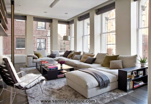 Ghế sofa nhiều khối màu kem kết hợp cùng gối màu trung tính khiến phòng khách đẹp thanh lịch và trang nhã Những mẫu ghế sofa nhiều khối cho phòng khách thêm hiện đại_tin tức nội thất phòng khách-1