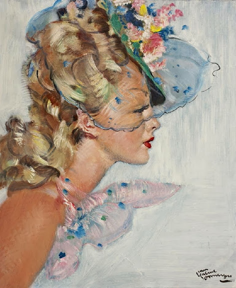 Jean-Gabriel Domergue - Jeune femme à la voilette bleue