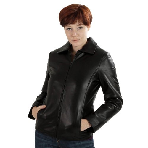 United Face Womens Basic Black Scuba Leather Jacket, Medium