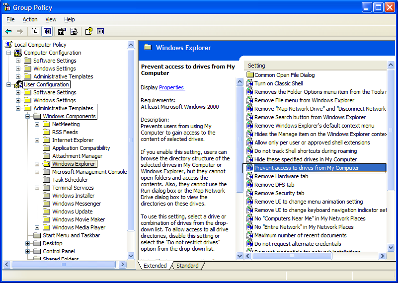 restringir el acceso a programas en Windows XP