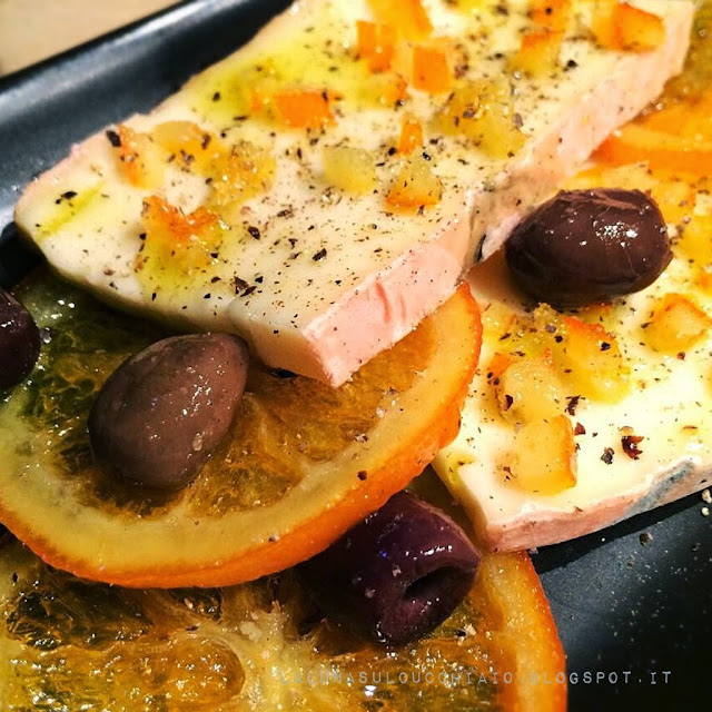 taleggio con arance candite e olive