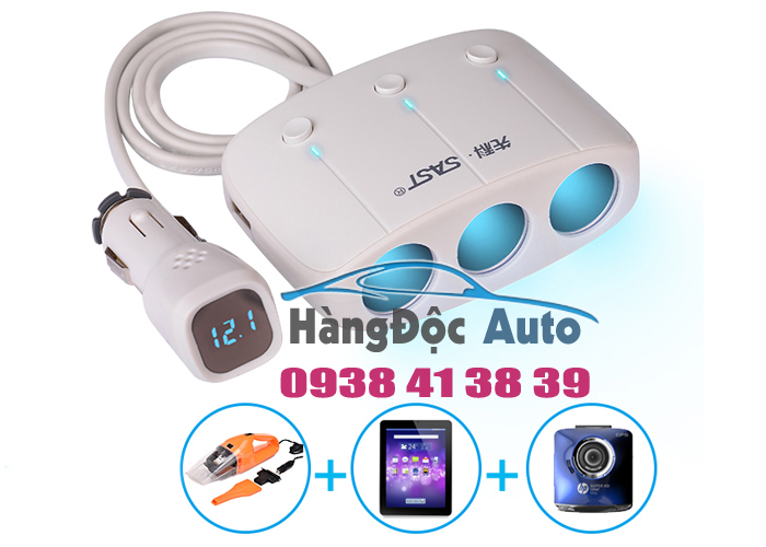 Bộ chia ổ mồi thuốc lá ra 3 ổ mồi thuốc lá và 2 cổng usb loại cao cấp chia nguon xe hoi, o chia moi thuoc, o moi thuoc la, o cam sac tren xe hoi, bo chia nguon tren xe hoi