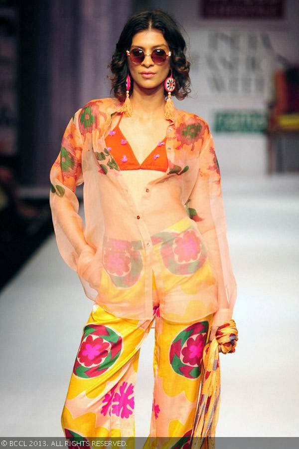 Erika walks the ramp for fashion designer Anupama Dayal on Day 1 of the Wills Lifestyle India Fashion Week (WIFW) Spring/Summer 2014, held in Delhi.
