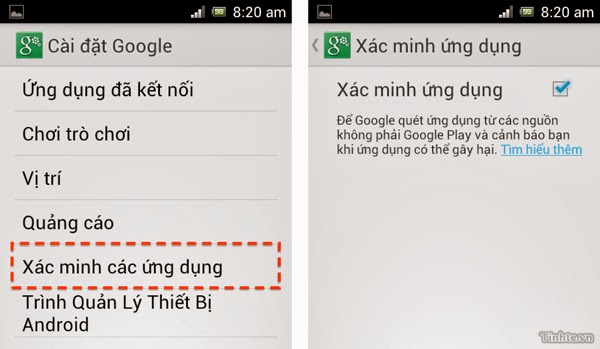 Bảo vệ thiết bị Android của bạn khỏi nguy cơ bị phần mềm mã độc tấn công Verify_app_Android_4_0.